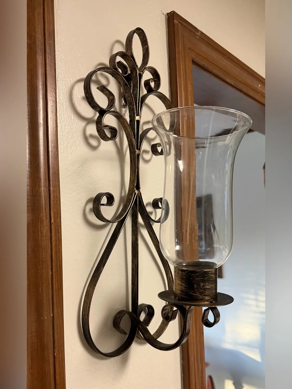 Decorative Metal Wall Sconce with Clear Glass - Bronze Finish Ser of 2